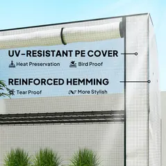 Outsunny Mini Greenhouse with Reinforced PE Cover, Portable Indoor Outdoor Green House with Roll-up Door, 170 x 120 x 50cm, White - 5