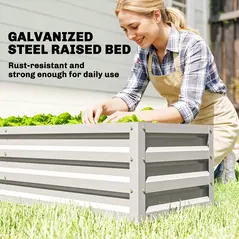 Outsunny Mini Greenhouse with Raised Garden Bed, Galvanised Walk-in Greenhouse with Roll Up Windows, 56" x 56" x 75", White - 5