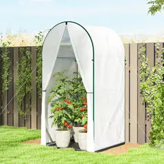 Outsunny Mini Greenhouse, Portable Green House with Roll-Up Door, PE Base, Small Greenhouse, 100 x 100 x 195 cm, White - 2