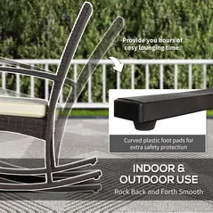 Outsunny Outdoor PE Rattan Rocking Chair Set of 2, Garden Rocking Chair Set with Armrest and Cushion, Brown - 7