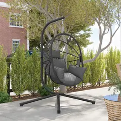 Outsunny Metal Stand Hanging Egg Chair, with Full Body Padded Seat - Grey - 8