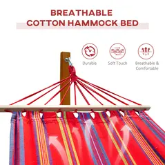 Outsunny Outdoor Hammock with Stand, Free Standing Hammock with Arc Wooden Frame and 200 x 100cm Fabric, Garden Swing Hanging Bed with Safe Ropes, Multicolour - 4
