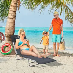 Outsunny Outdoor Foldable Sun Lounger, Adjustable Backrest Garden Recliner Sun Lounger Chair with Headrest Pillow, Black - 2