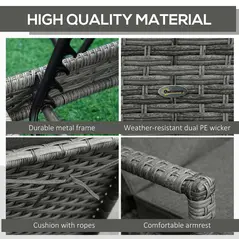 Outsunny PE Rattan Sun Loungers set of 2 with Cushion, Outdoor 2 Pieces Garden Sunbed Furniture with 4-Level Recliner Backrest, and Armrest, Grey - 5