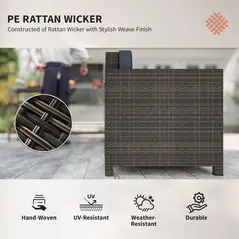 Outsunny PE Rattan Garden Armchair with Cushion - Mixed Brown/Navy Blue - 4