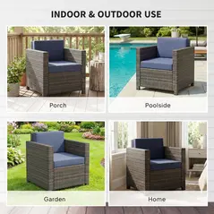 Outsunny PE Rattan Garden Armchair with Cushion - Mixed Brown/Navy Blue - 7