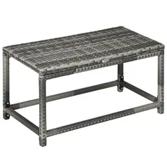 Outsunny Outdoor Coffee Table, Garden PE Rattan Side Table with Plastic Board Under the Full Woven Table Top and Rectangular Frame for Patio, Balcony, Mixed Grey - 1