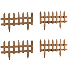 Outsunny Pack of 24 Wooden Border Fences, Garden Fixed Picket Fence for Lawn Edging, Flowerbed, 60L x 1D x 34H cm, Brown - 1