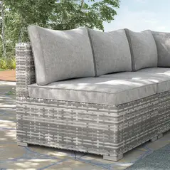 Outsunny Outdoor PE Rattan Furniture with Cushions, Garden Armless Chair with Adjustable Footpads and Back Support Cushion, for Garden, Yard, Terrace, Light Grey - 2