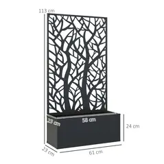 Outsunny Outdoor Metal Planter, with Back Trellis - Black - 3