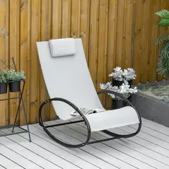 Outsunny Outdoor Rocking Chair Sun Lounger Recliner Rocker with Texteline Fabric Patio Garden Relaxer with Pillow Grey - 2