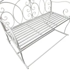 Outsunny Patio 2 Seater Rocking Bench Steel Garden Outdoor Garden Loveseat Chair w/ Decorative Backrest White - 8