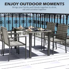 Outsunny Outdoor Dining Set 5 Pieces Patio Conservatory with Tempered Glass Tabletop,4 Dining Chairs - Mixed Grey - 4