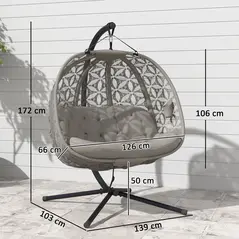 Outsunny Outdoor Double Hanging Chair with Cushion and Cup Holders, Sand Brown - 3