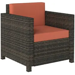 Outsunny PE Rattan Garden Armchair with Cushion - Mixed Brown/Orange - 1