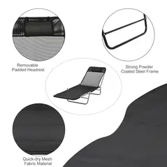 Outsunny Outdoor Foldable Sun Lounger, Adjustable Backrest Garden Recliner Sun Lounger Chair with Headrest Pillow, Black - 7