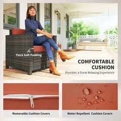 Outsunny PE Rattan Garden Armchair with Cushion - Mixed Brown/Orange - 5