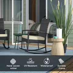 Outsunny Outdoor PE Rattan Rocking Chair Set of 2, Garden Rocking Chair Set with Armrest and Cushion, Brown - 4