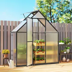 Outsunny Polycarbonate Greenhouse with Swing Door and Adjustable Window, Walk-in Greenhouse, 5.5 x 6.5ft, Black - 8