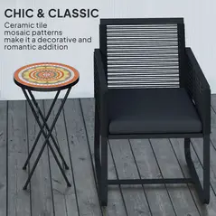 Outsunny Mosaic Outdoor Garden Table, 35.5cm Round Folding Coffee Table with Metal Frame for Balcony Terrace, Orange - 4