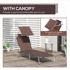 Outsunny Outdoor Foldable Sun Lounger, 4 Level Adjustable Backrest  Reclining Sun Lounger Chair with Angle Adjust Sun Shade Awning for Beach, Garden, Patio, Brown - 6