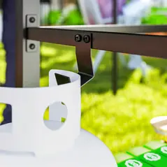 Outsunny Outdoor Grill Dining Cart 2-Shelf Movable Pizza Oven Table Stand with Stainless Steel Top, Portable BBQ Trolley Food Prep Outdoor Kitchen Barbecue Station with Hooks Wheels, Charcoal Grey - 9