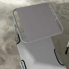 Outsunny Outdoor Foldable Sun Lounger Set of 2, 4 Level Adjustable Backrest Reclining Sun Lounger Chair with Angle Adjust Sun Shade Awning for Beach, Garden, Patio, Light Grey - 8