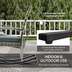 Outsunny Outdoor PE Rattan Rocking Chair Set of 2, Garden Rocking Chair Set with Armrest and Cushion, Light Grey - 7