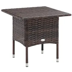 Outsunny Outdoor Rattan Side Table Coffee Table with Plastic Board, Full Woven Table Top for Patio, Garden, Balcony, Mixed Brown - 1