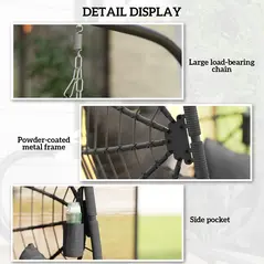 Outsunny Metal Stand Hanging Egg Chair, with Full Body Padded Seat - Grey - 7