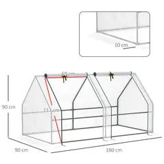 Outsunny Mini Small Greenhouse with Steel Frame & PE Cover & Zipped Window Poly tunnel Steeple for Plants Vegetables, 180 x 90 x 90 cm, White - 3