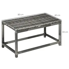 Outsunny Outdoor Coffee Table, Garden PE Rattan Side Table with Plastic Board Under the Full Woven Table Top and Rectangular Frame for Patio, Balcony, Mixed Grey - 3
