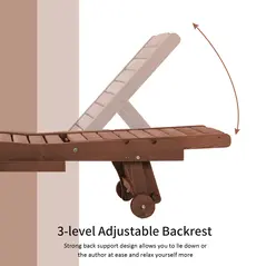 Outsunny Outdoor Wooden Lounger Chair, Sun Bed with Built-In Table, Adjustable Backrest and Wheels, Red Brown - 5