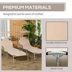 Outsunny Outdoor Foldable Sun Lounger Set of 2, 4 Level Adjustable Backrest Reclining Sun Lounger Chair with Angle Adjust Sun Shade Awning for Beach, Garden, Patio, Sand - 7