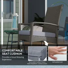 Outsunny Outdoor PE Rattan Rocking Chair Set of 2, Garden Rocking Chair Set with Armrest and Cushion, Grey - 5