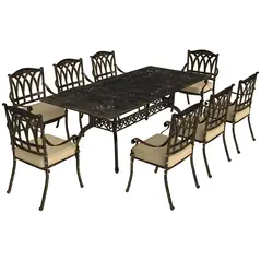 Outsunny Nine-Piece Cast Aluminium Garden Dining Set - Bronze Tone - 1