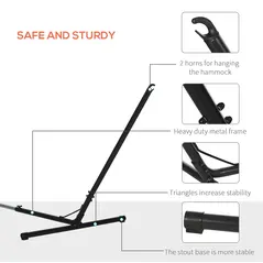 Outsunny Outdoor Garden Hammock with Stand, Double Cotton Hammock with Adjustable Steel Frame, Swing Hanging Bed with Pillow, for Garden, Patio, Beach, Red Stripes - 7