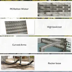 Outsunny Outdoor PE Rattan Rocking Chair Set of 2, Garden Rocking Chair Set with Armrest and Cushion, Light Grey - 5