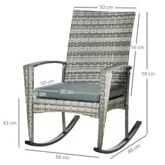 Outsunny Outdoor PE Rattan Rocking Chair Set of 2, Garden Rocking Chair Set with Armrest and Cushion, Light Grey - 3