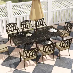Outsunny Nine-Piece Cast Aluminium Garden Dining Set - Bronze Tone - 9