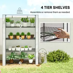 Outsunny Mini Greenhouse with Reinforced PE Cover, Portable Indoor Outdoor Green House with Roll-up Door, 170 x 120 x 50cm, White - 4