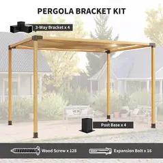 Outsunny Pergola Kit, DIY Pergola Brackets with 3-Way Pergola Corner Brackets and Post Base for 4" x 4" (Actual 3.6" x 3.6") Lumber, 8 PCS Includes Screws - 4