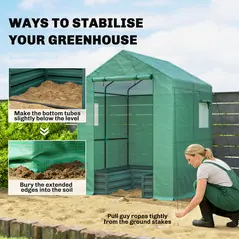 Outsunny Mini Greenhouse with Raised Garden Bed, Galvanised Walk-in Greenhouse with Roll Up Windows, 56" x 56" x 75", Green - 8