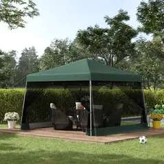 Outsunny Outdoor Garden Pop-up Gazebo Canopy Tent Sun Shade Event Shelter Folding with Adjustable Height, Mesh Screen Side Walls 3.5 M × 3.5 M Base / 3 M × 3 M Top, Green - 2