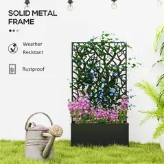 Outsunny Outdoor Metal Planter, with Back Trellis - Black - 6
