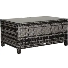 Outsunny PE Rattan Garden Coffee Table, with Glass Table Top - Grey - 1