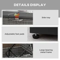 Outsunny Outdoor Patio PE Rattan Lounger with Cushion, 5-Level Reclining Wicker Rattan Sun Lounger with Tea Tray, for Poolside, Patio, Deck, 120kg Weight Capacity, Grey - 7