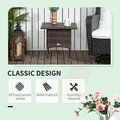 Outsunny Outdoor Rattan Side Table Coffee Table with Plastic Board, Full Woven Table Top for Patio, Garden, Balcony, Mixed Brown - 4