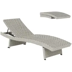 Outsunny Outdoor PE Rattan Sun Lounger, Folding Wicker Garden Lounger Recliner with 4-Level Adjustable Backrest, Rolling Sunbed Lounge Chair with Wheels, Non-Slip Legs for Balcony, Beach, Grey - 1