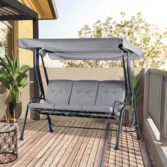 Outsunny Outdoor 3-person Metal Porch Swing Chair Bench, Grey - 2